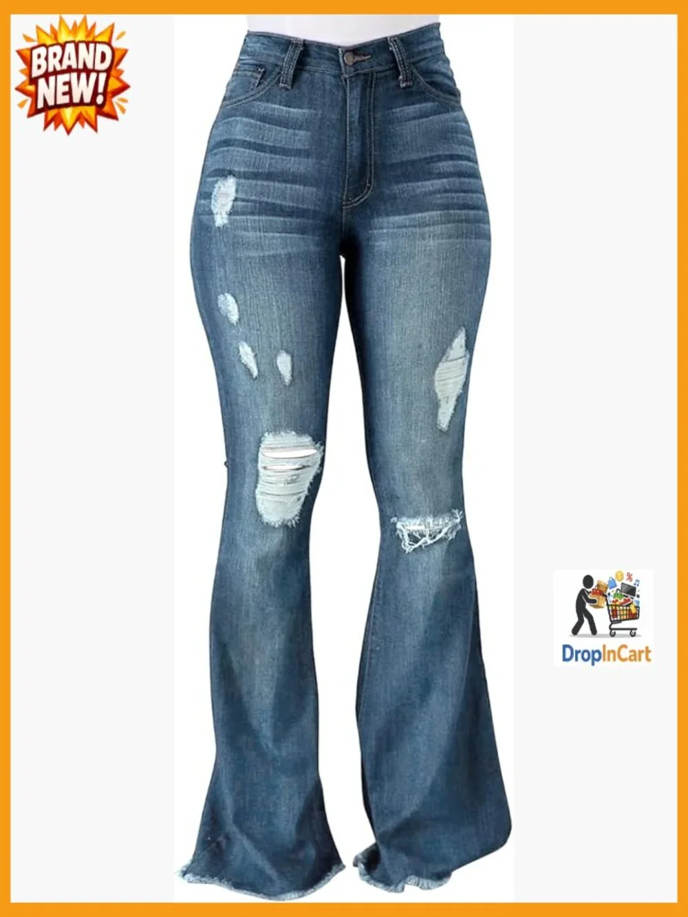 High Waist Flare Jeans Ripped Distressed Wide Leg Bell Bottom Denim Pants Y2K